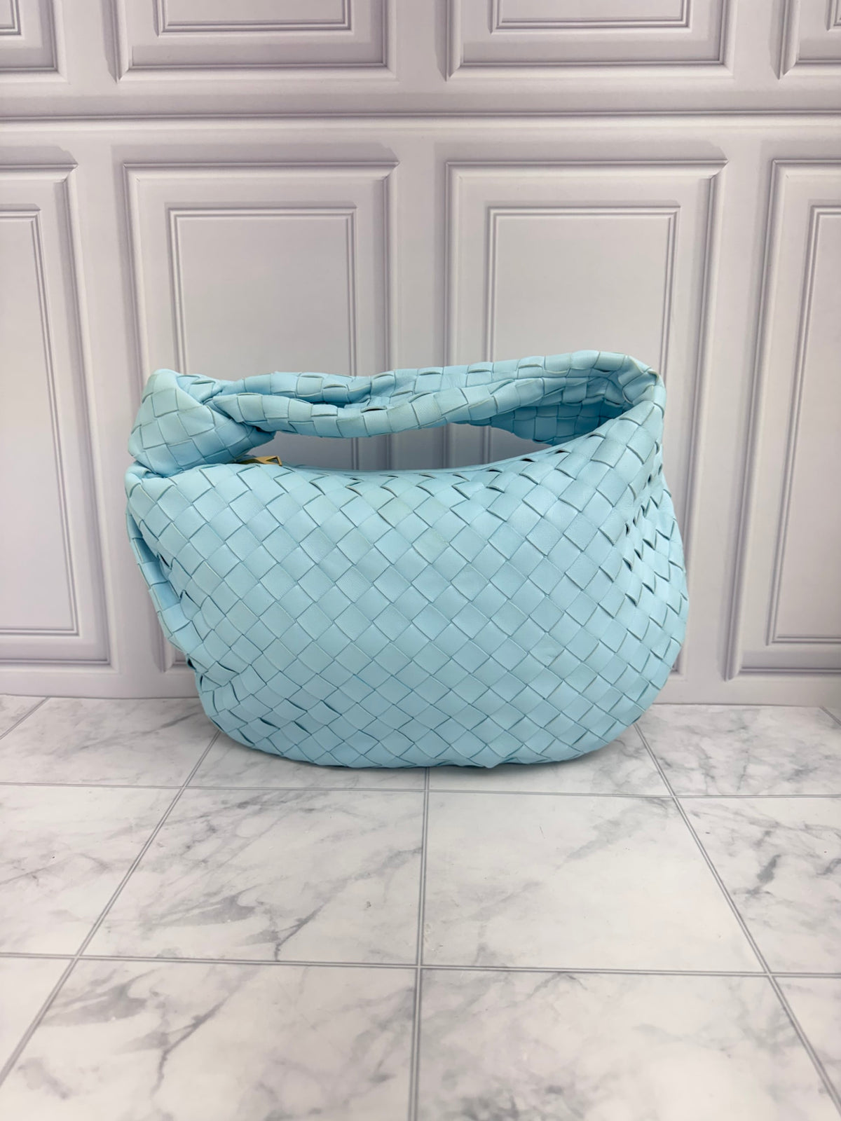 LIKE NEW - Bottega Veneta Blue Intrecciato Leather Jodie Handbag