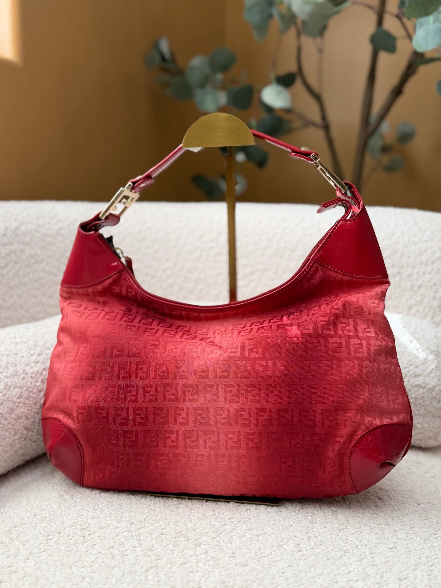 Fendi Red Ombre Zucca Canvas Shoulder Bag