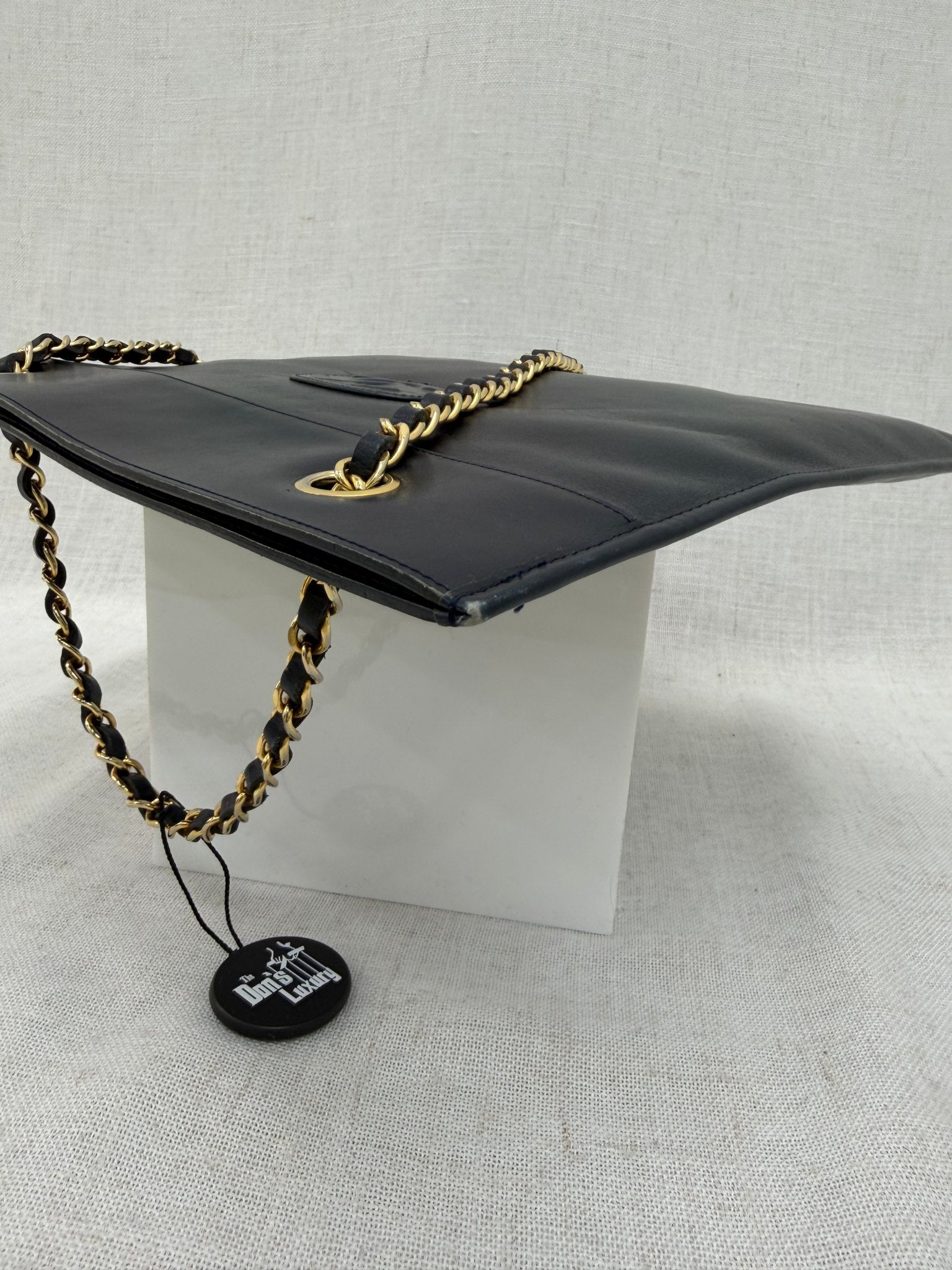 Chanel Vintage Black Leather CC Chain Tote