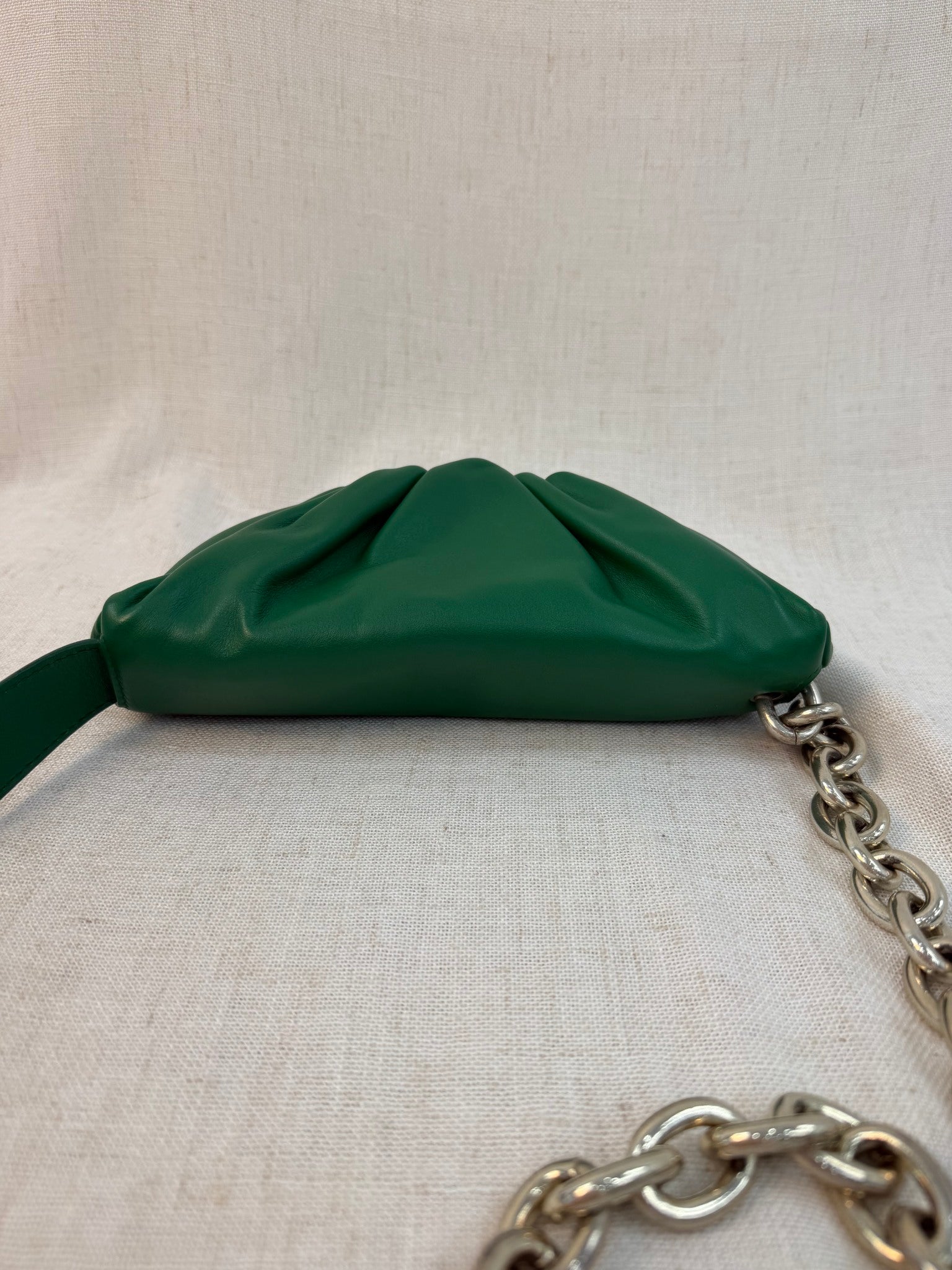 Bottega Veneta Green Leather Chain Shoulder Pouch Bag