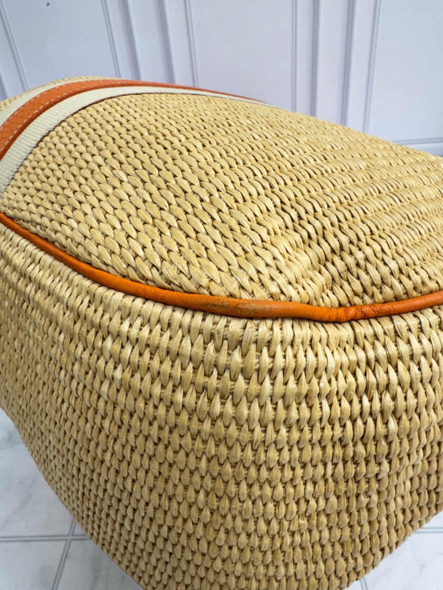Prada Orange Leather And Raffia Large Shoulder Bag