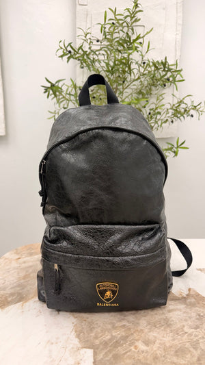LIKE NEW - Balenciaga x Lamborghini Black Textured Leather Backpack