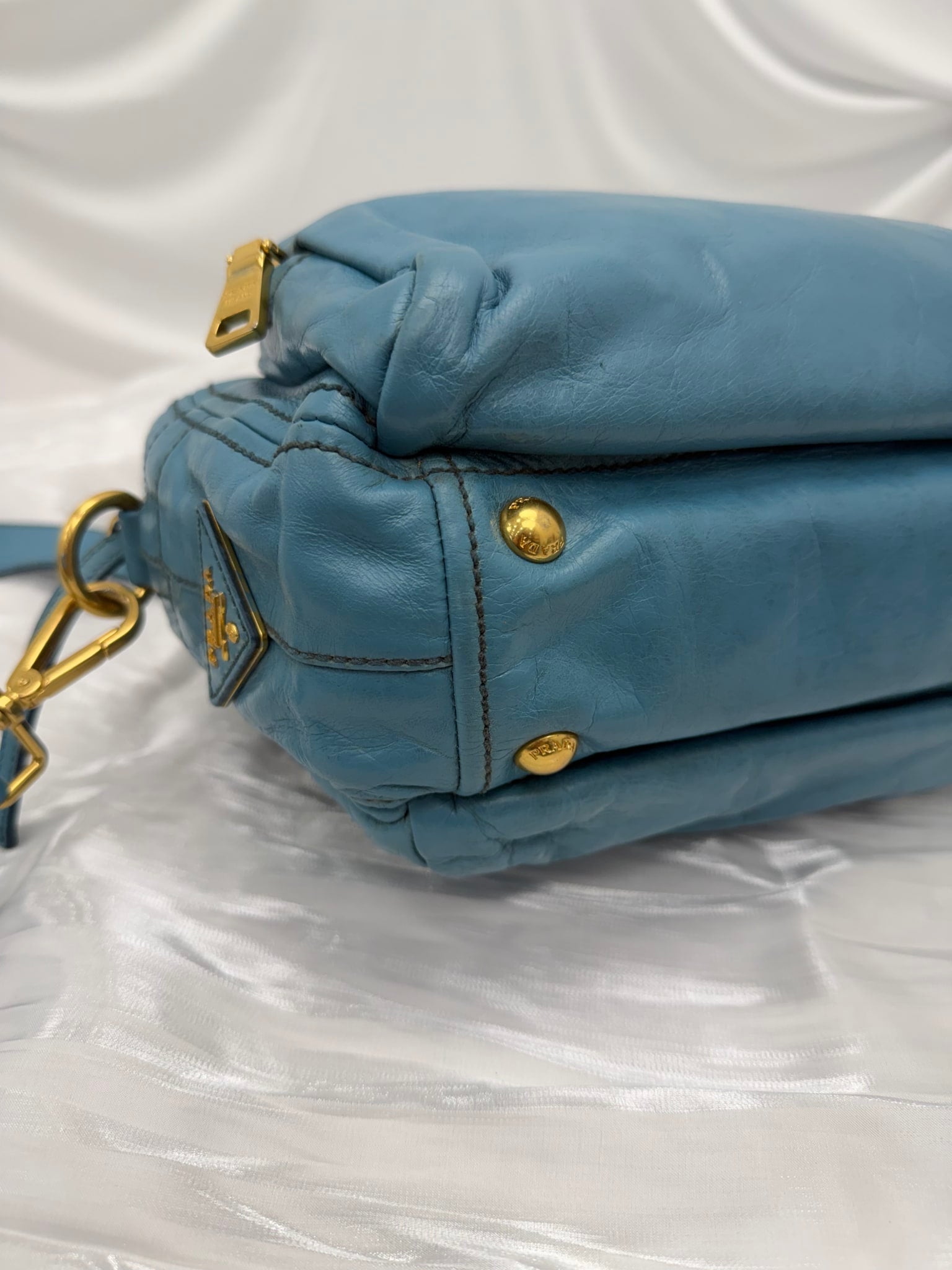 Prada Teal Crinkled Leather 2Way Bag