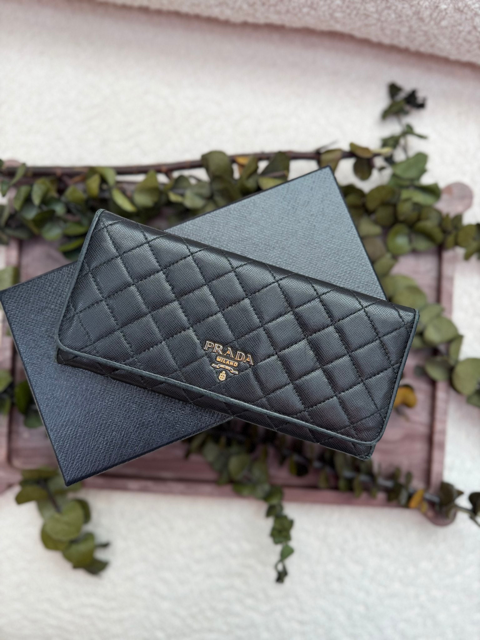 Prada Black Quilted Leather Long Wallet