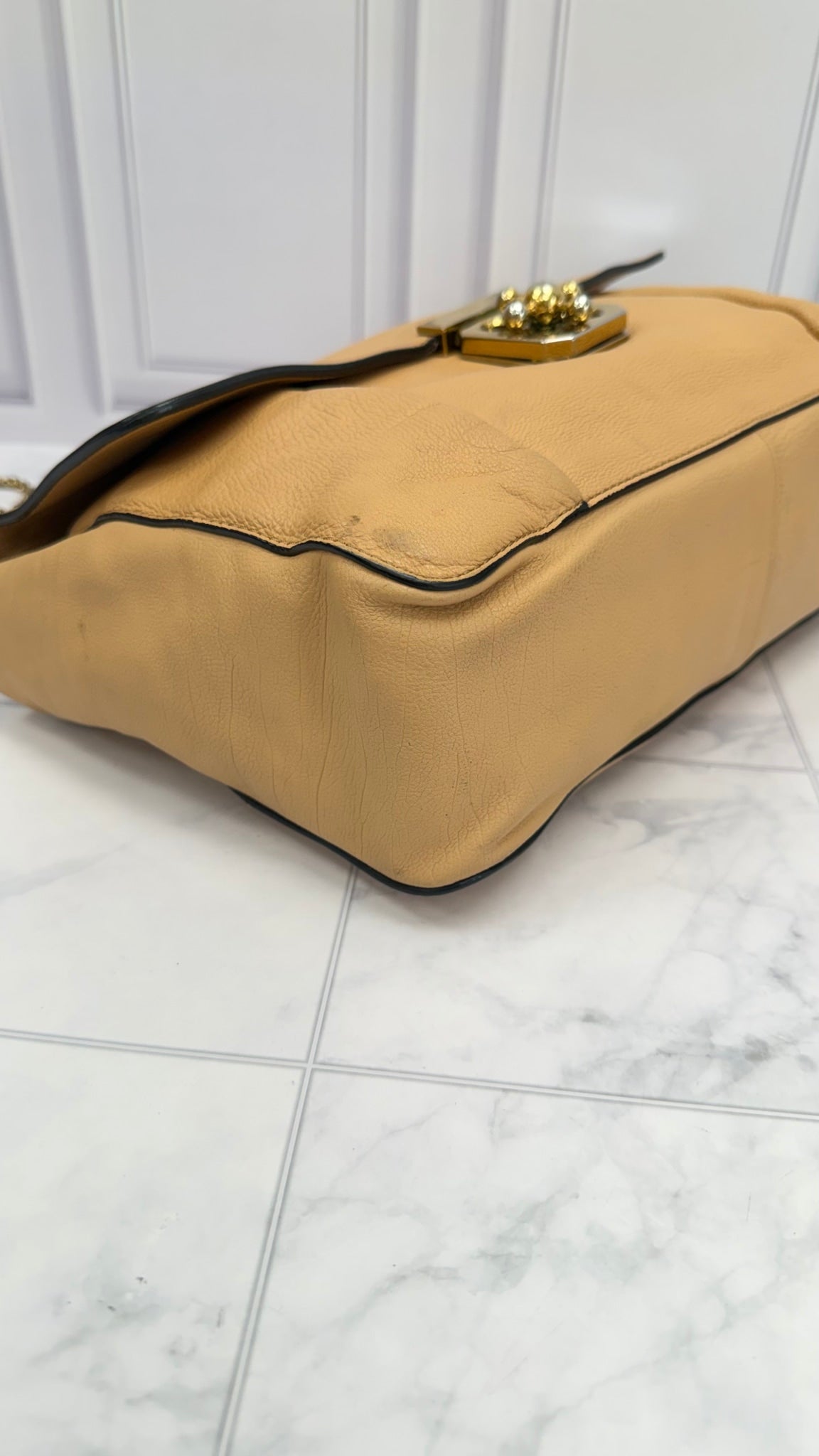 Chloe Beige Leather Medium Elsie Chain Shoulder Bag