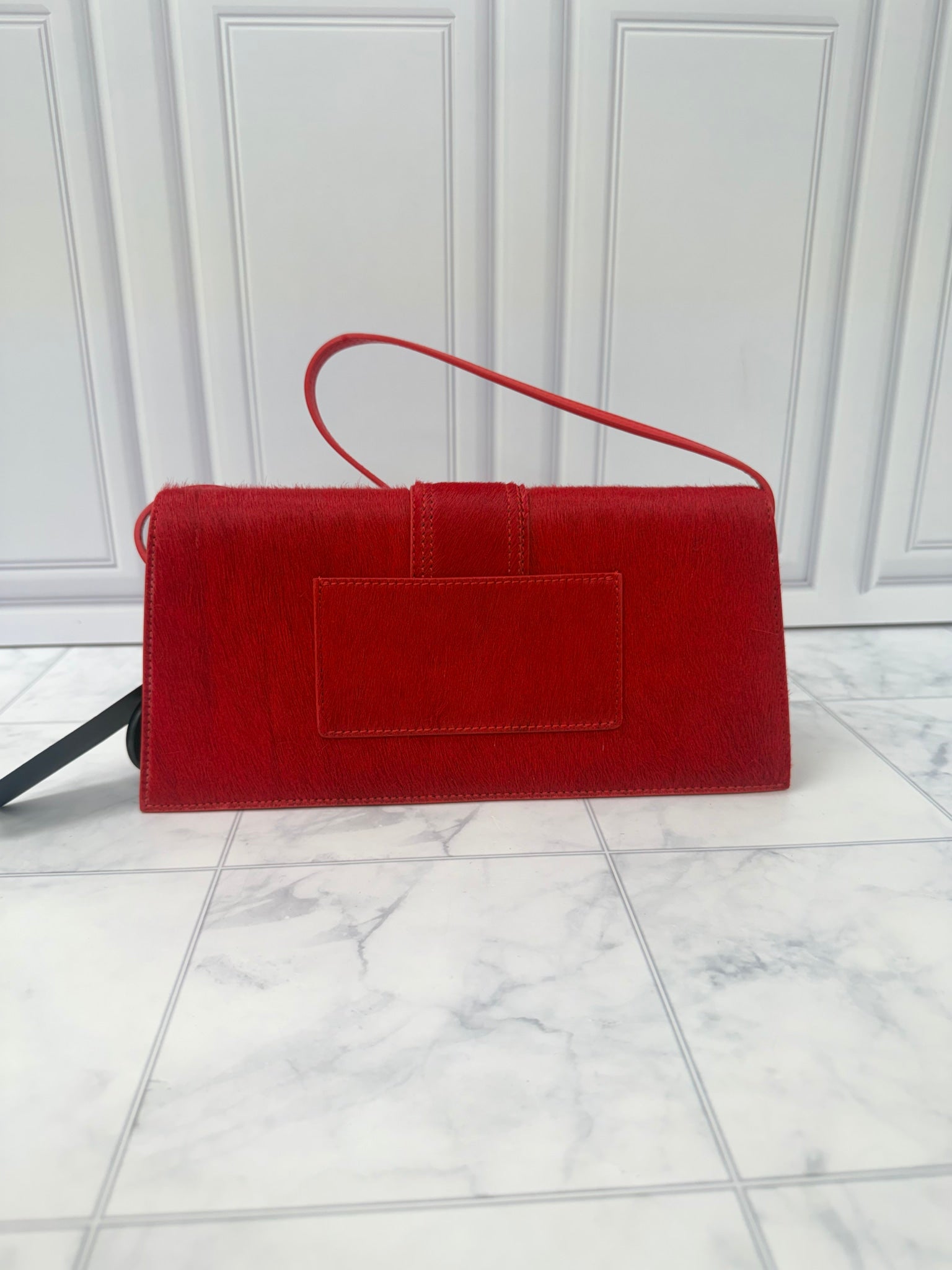 BRAND NEW - Jacquemus Red Pony Hair Le Bambino Long Shoulder Bag