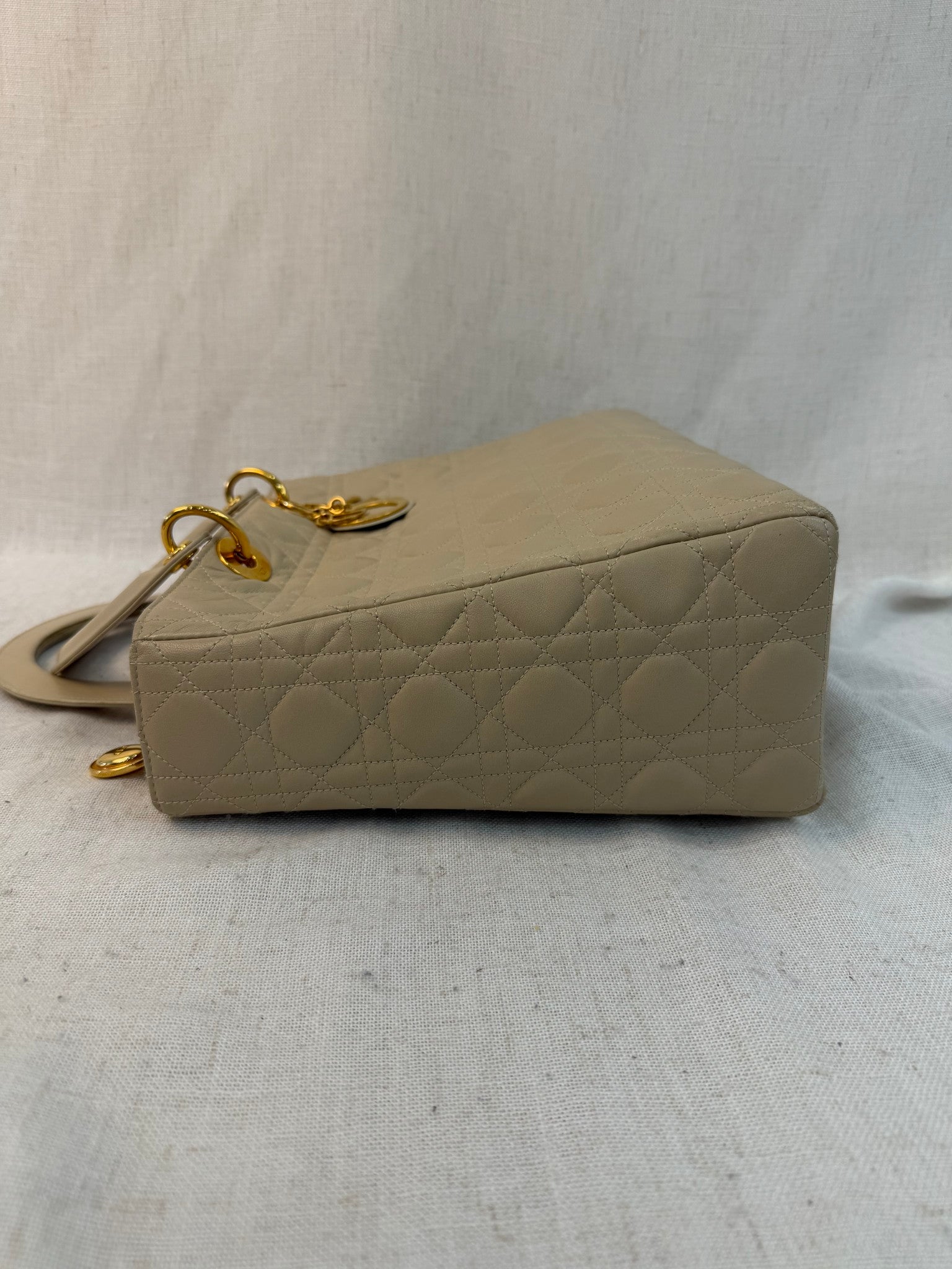 Christian Dior Cream Cannage Leather Large Lady Dior Bag