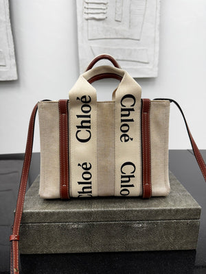 Chloe Beige Canvas Woody Small Tote Bag