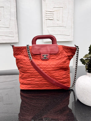 Chanel Red Iridescent Calfskin Leather "In the Mix" Large Shopping Tote Bag