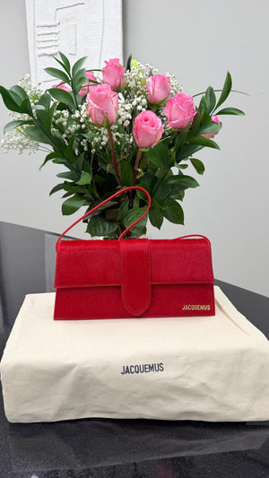 BRAND NEW - Jacquemus Red Pony Hair Le Bambino Long Shoulder Bag