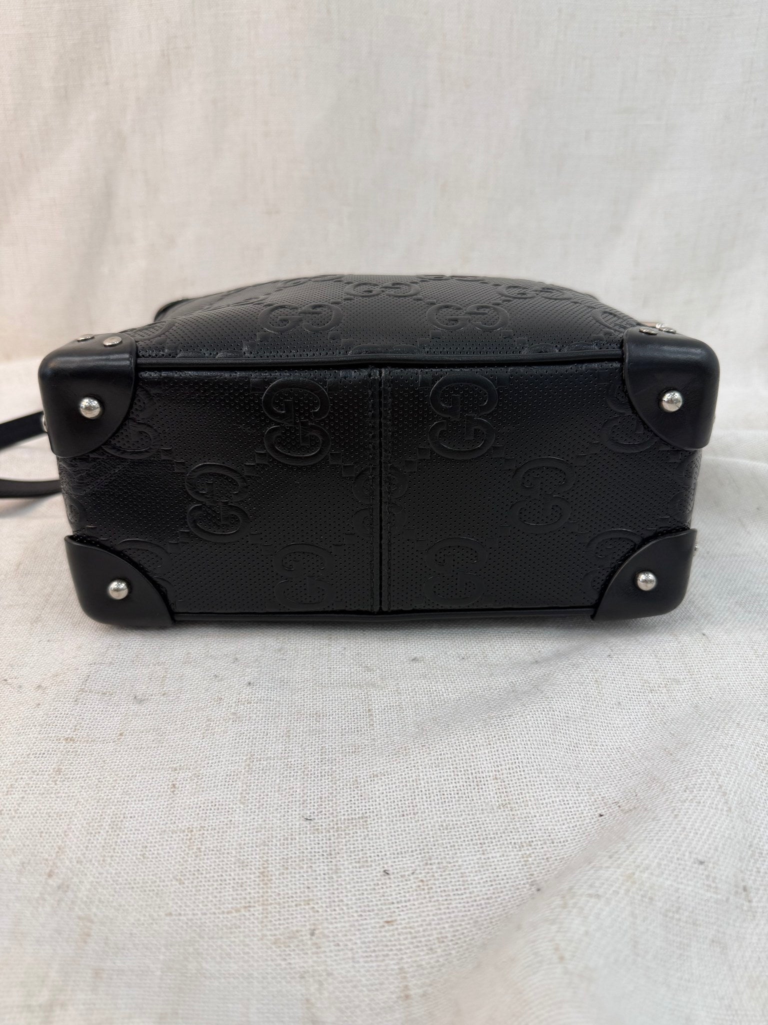 Gucci Black Leather GG Embossed Soft Trunk Crossbody Bag
