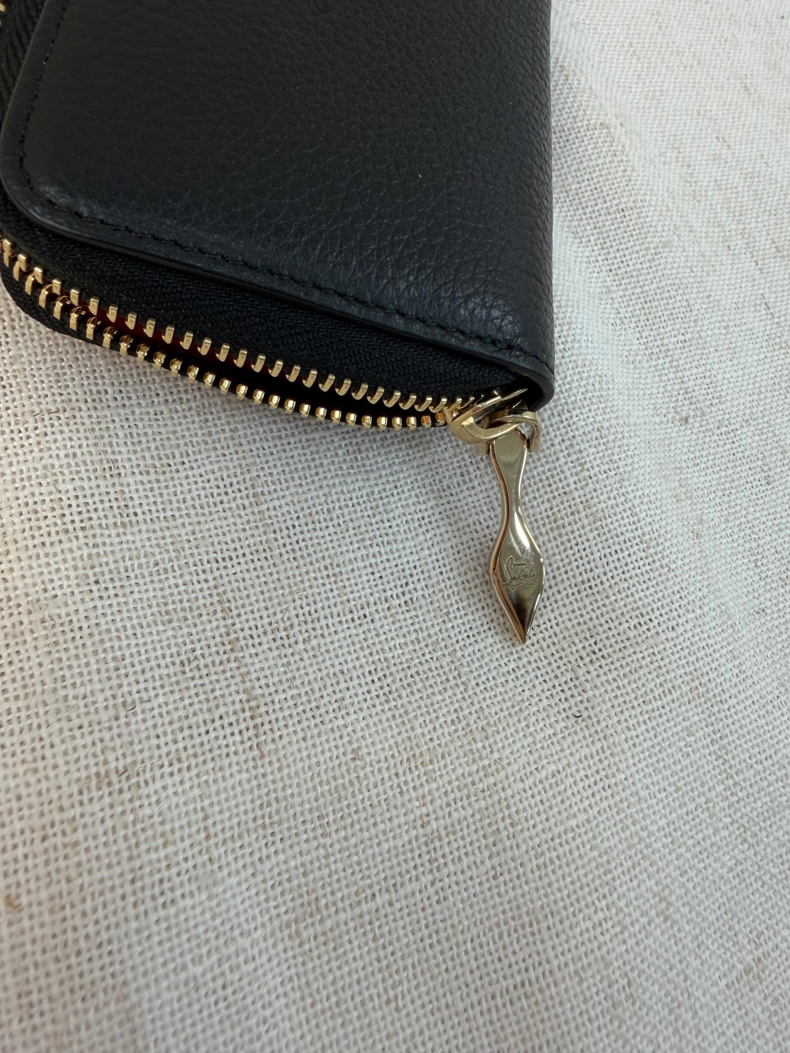 Christian Louboutin Black Leather Studded Compact Wallet