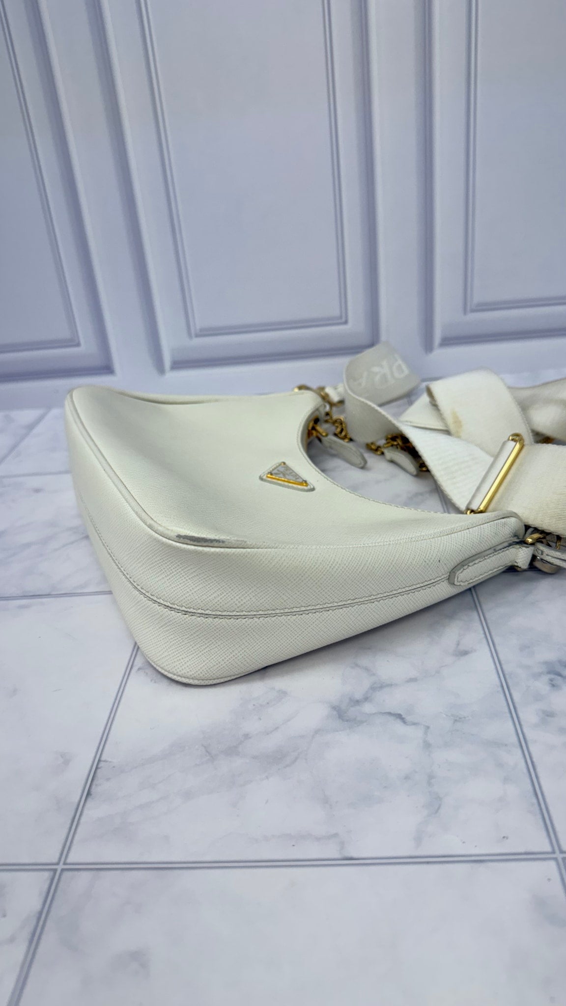 Prada White Saffiano Leather Reissue Shoulder Bag 
