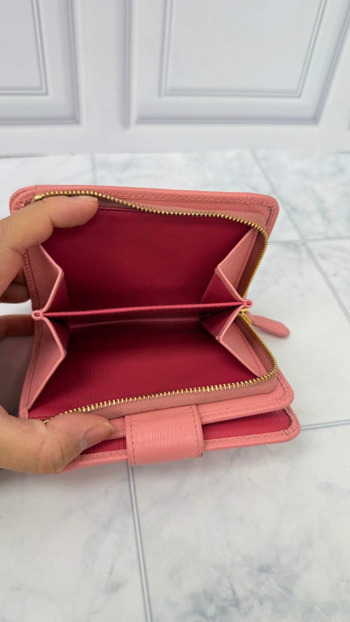 Prada Pink Saffiano Leather Compact Wallet 