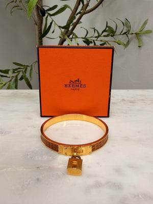 Hermes Brown & Gold Lizard skin Kelly H Cadena Bangle