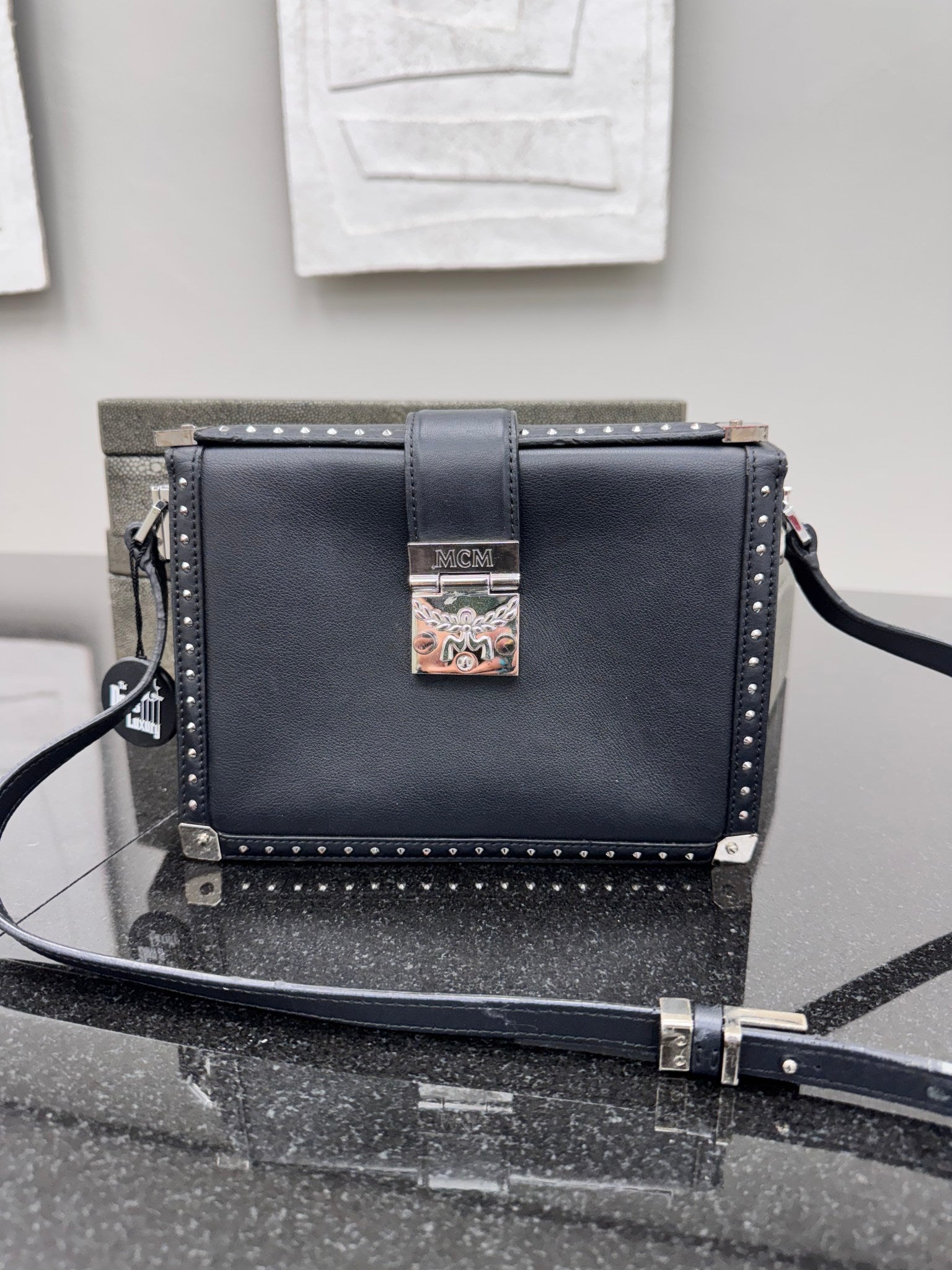 MCM Black Studded Leather Crossbody Bag