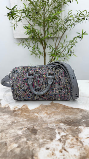 LIKE NEW - Louis Vuitton Grey Wool Tweed Keepall XS Bandouliere