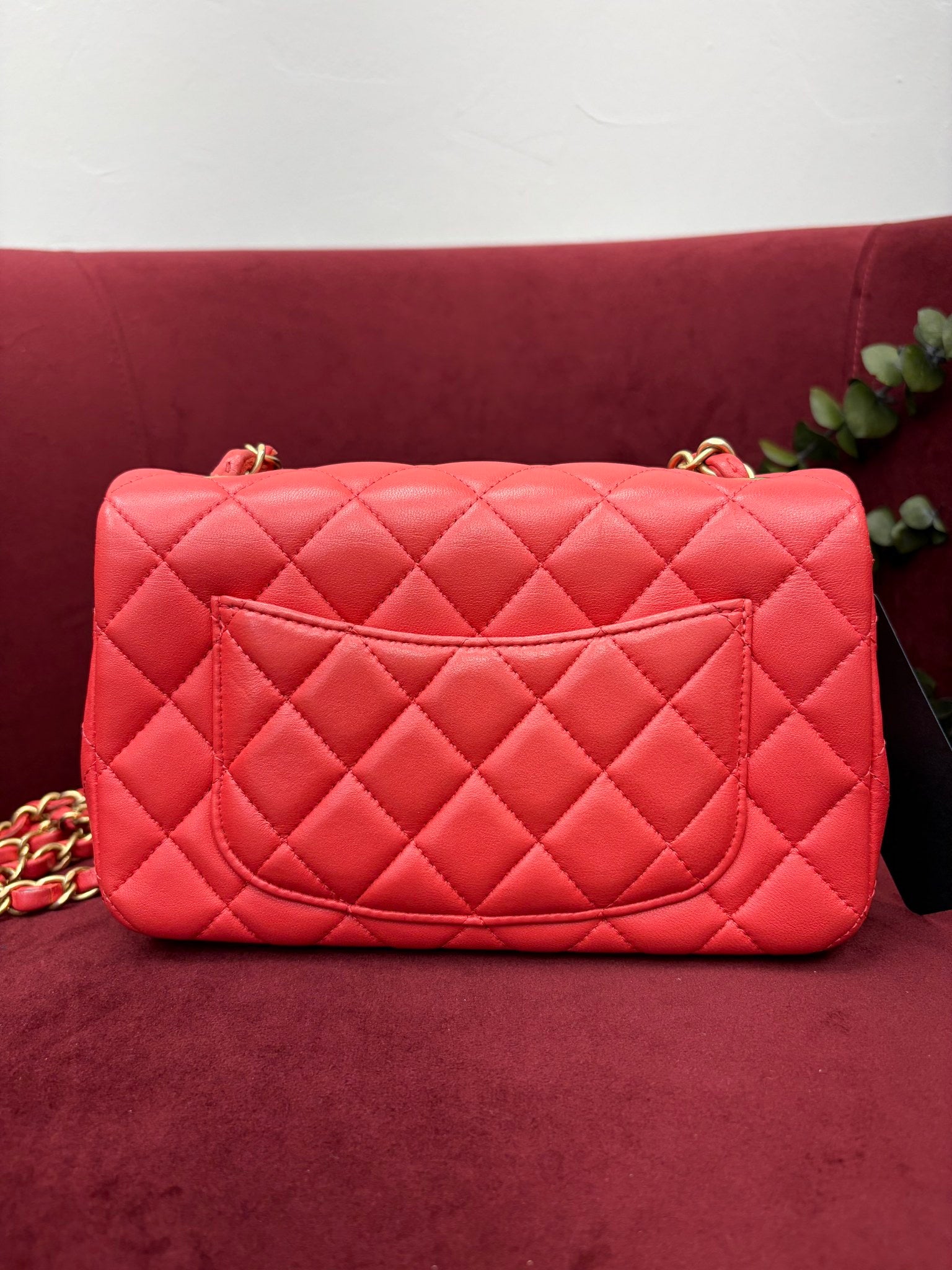 Chanel Coral Quilted Lambskin Mini Rectangular Flap Bag