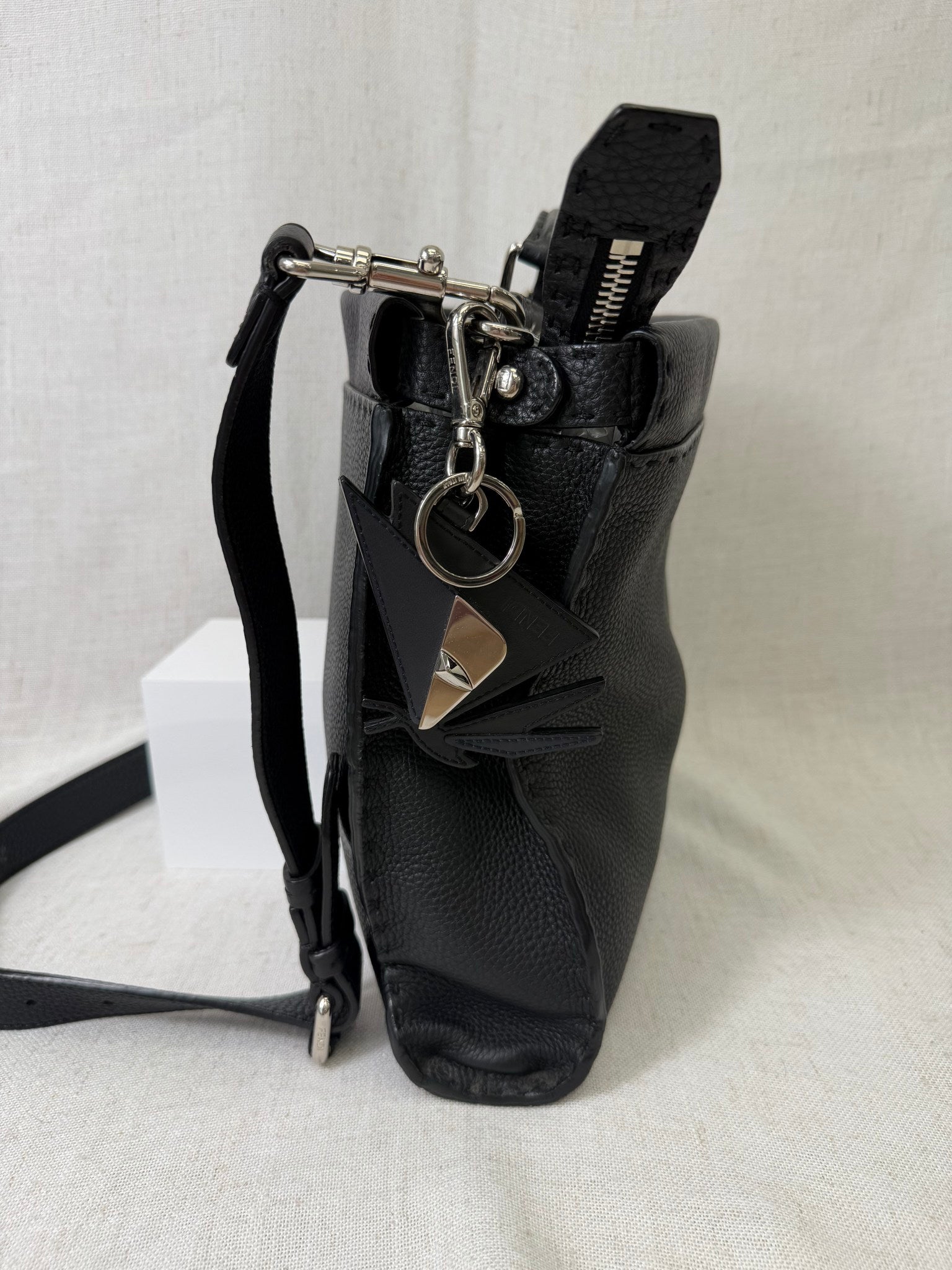 Fendi Black Pebbled Leather Peekaboo Business Bag