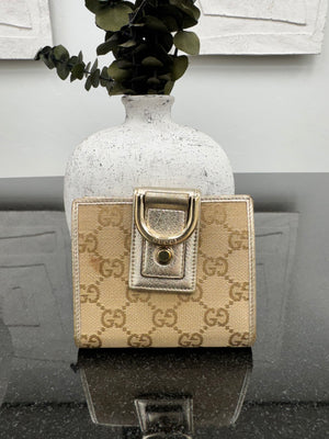 Gucci Beige GG Canvas Compact Snap Wallet