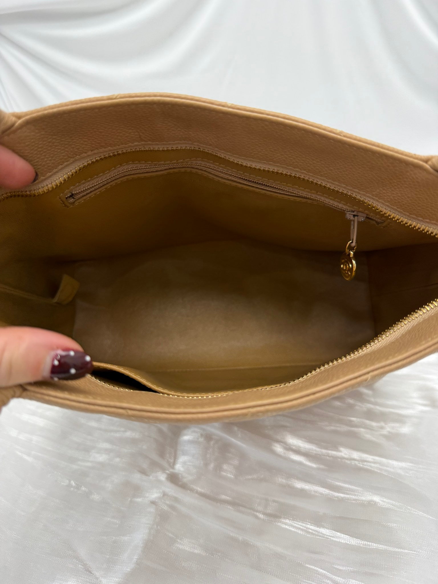 Chanel Beige Caviar Quilted Medallion Tote Bag