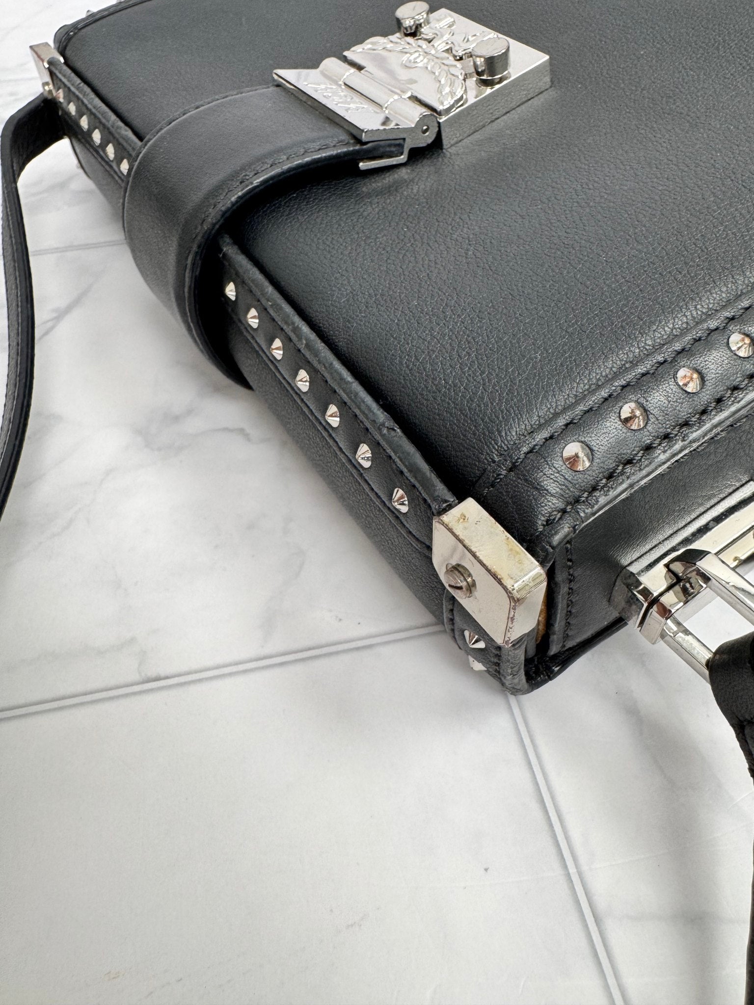 MCM Black Studded Leather Crossbody Bag