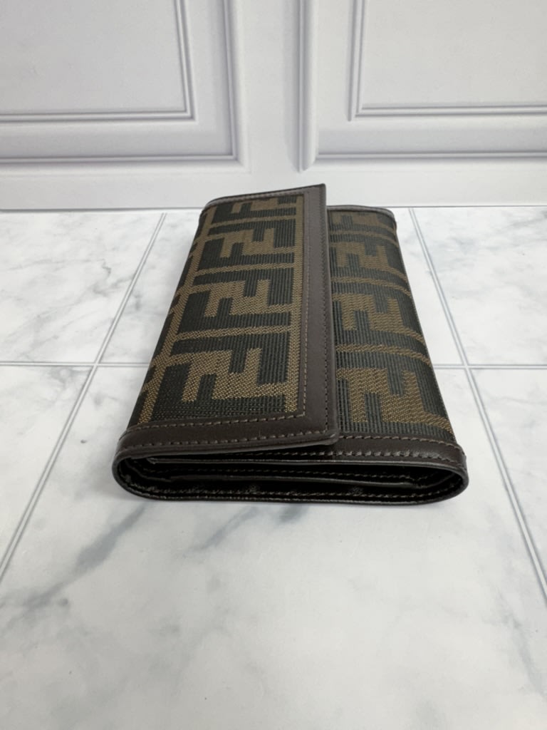 LIKE NEW - Fendi Brown And Black Zucca Canvas Trifold Compact Wallet