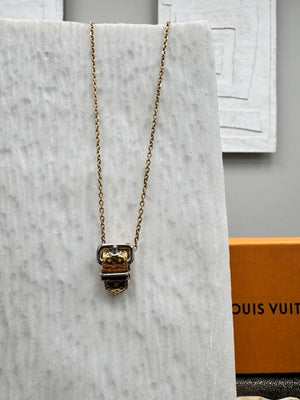 Louis Vuitton Gold Tone Nanogram Buckle Pendant Necklace
