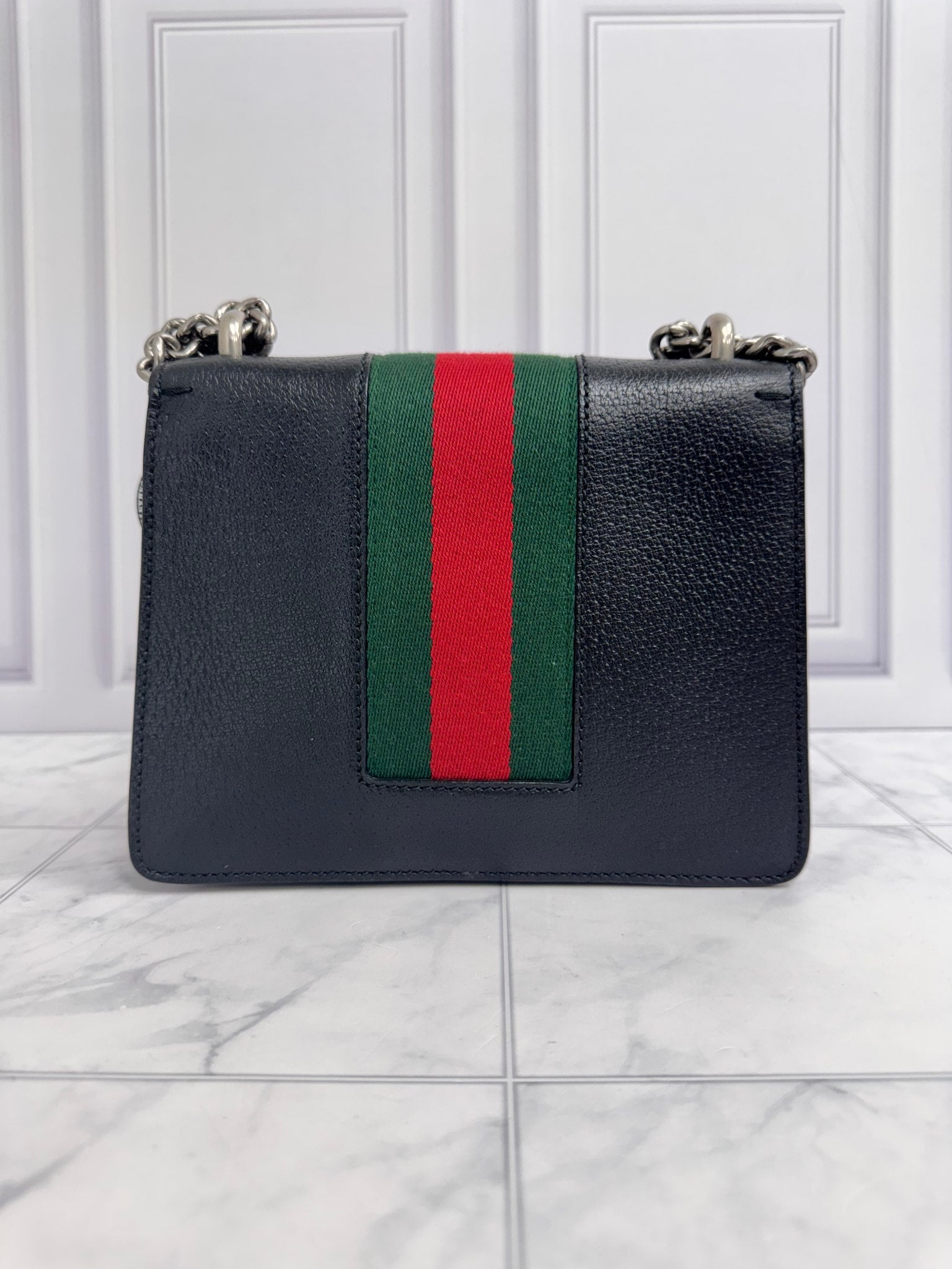Gucci Black Grained Leather Dionysis Mini Chain Shoulder Bag