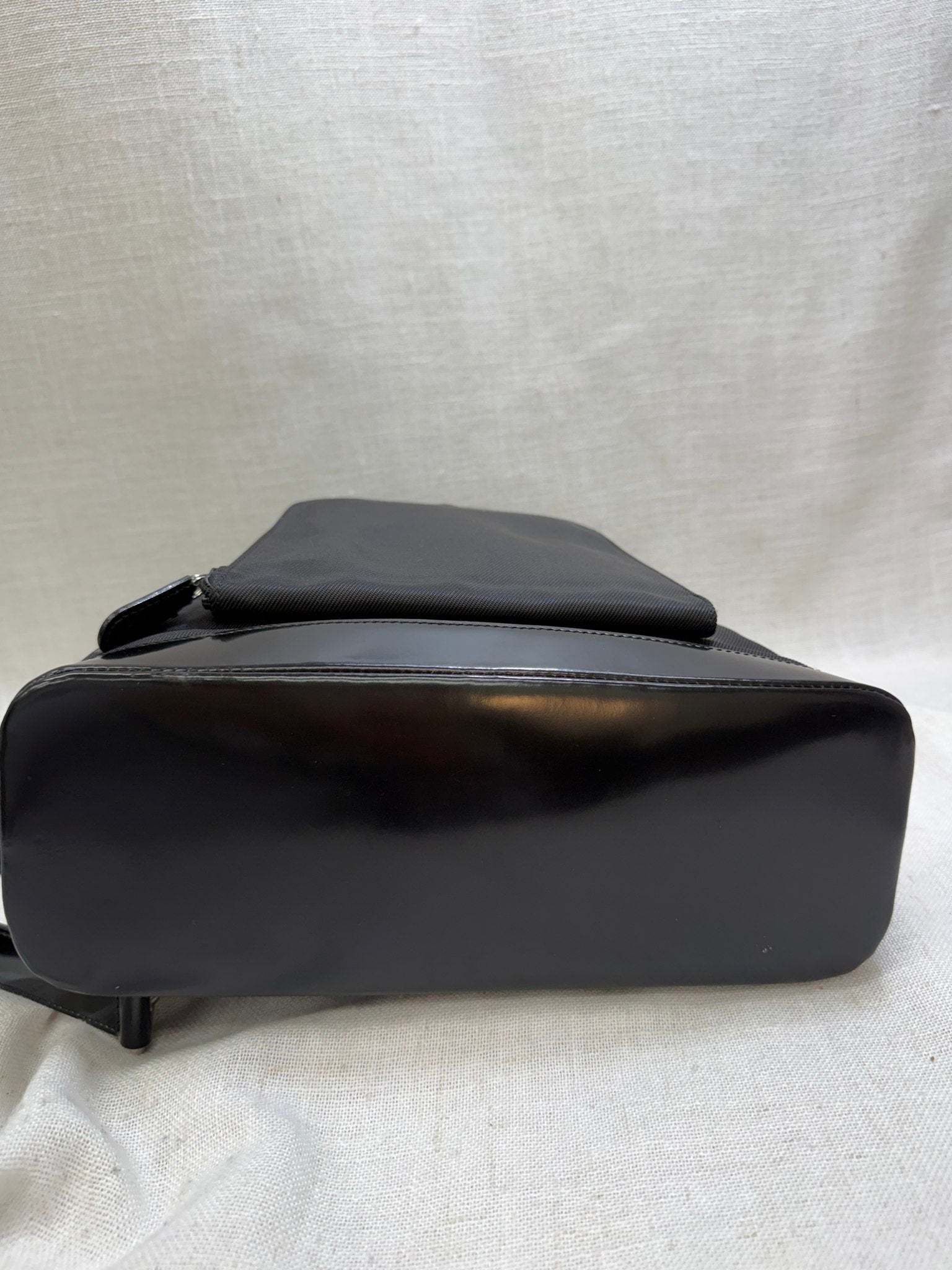 Gucci Black Nylon And Patent Leather Bamboo Sling Backpack