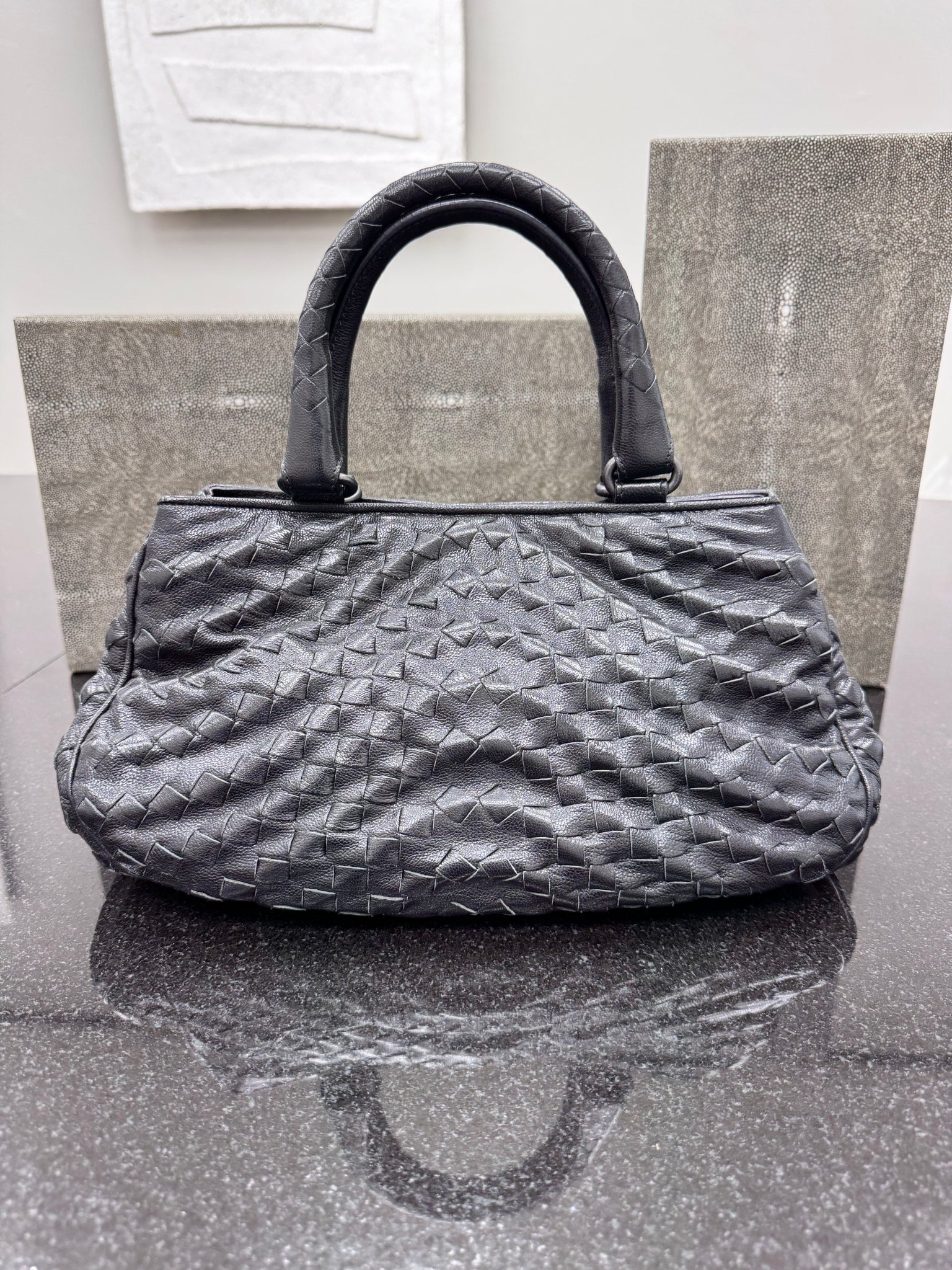 Bottega Veneta Black Intrecciato Leather Handbag