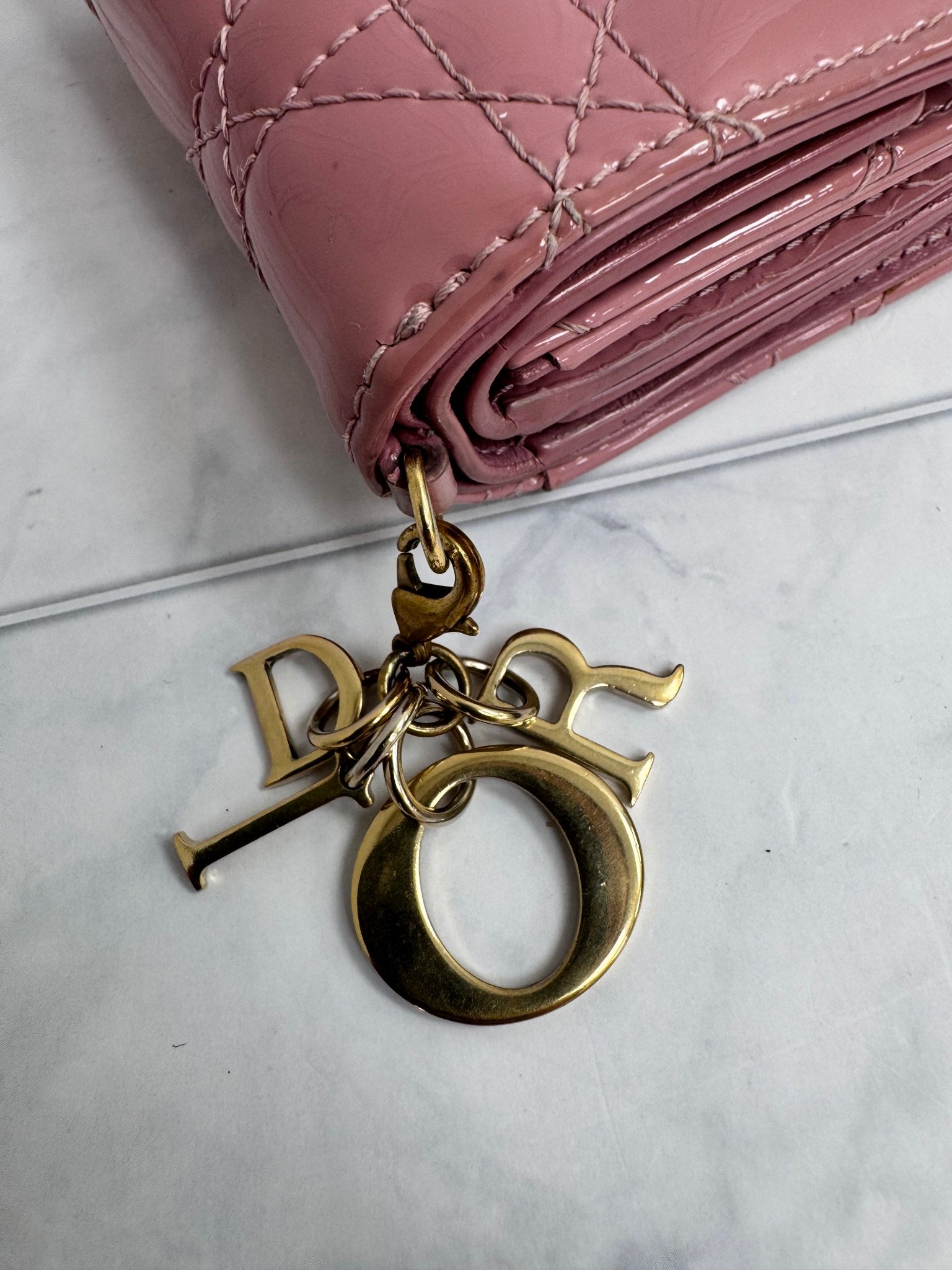 Christian Dior Pink Quilted Patent Leather Lotus Compact Wallet