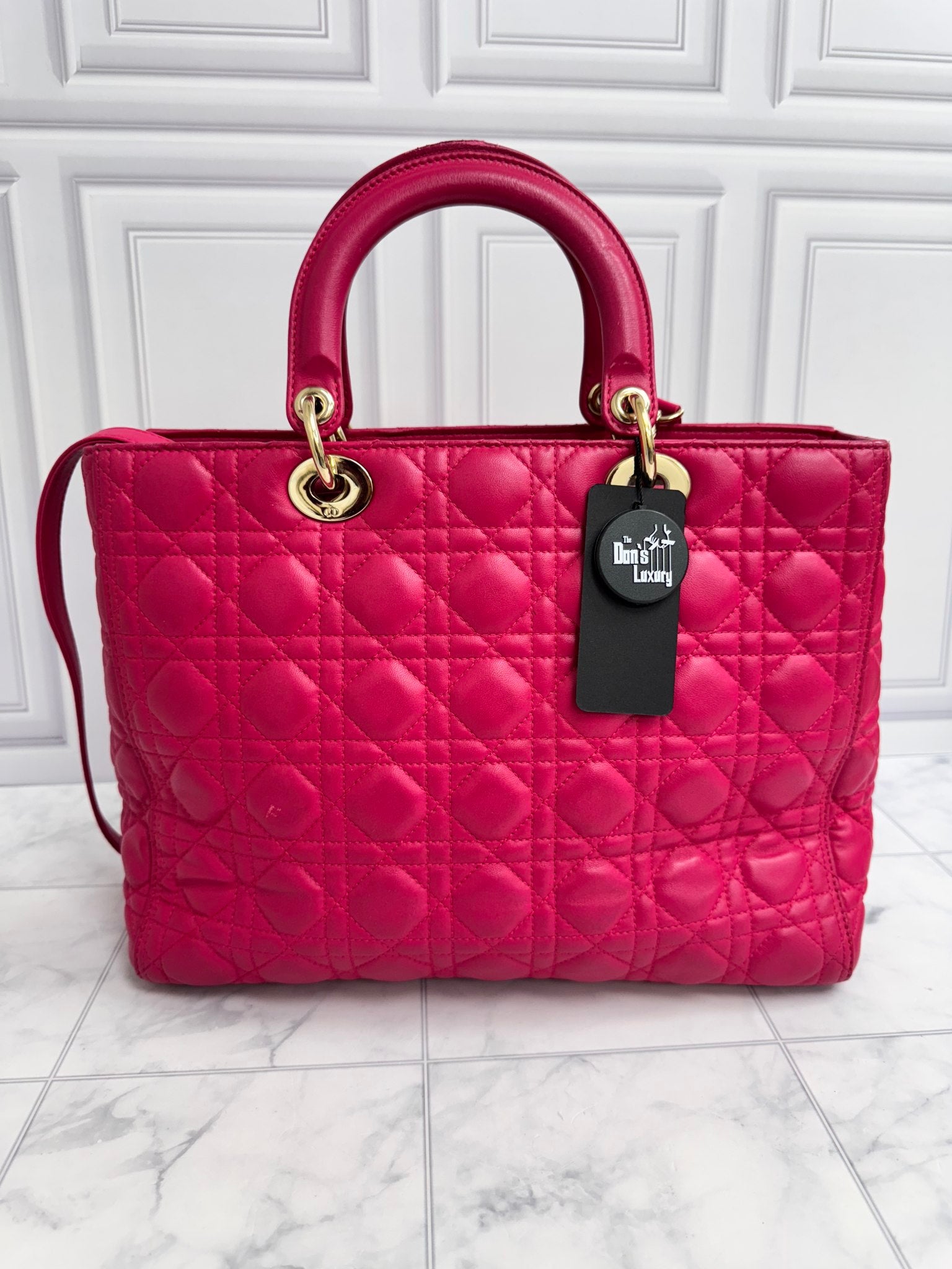 Christian Dior Hot Pink Quilted Large Lady Dior Bag