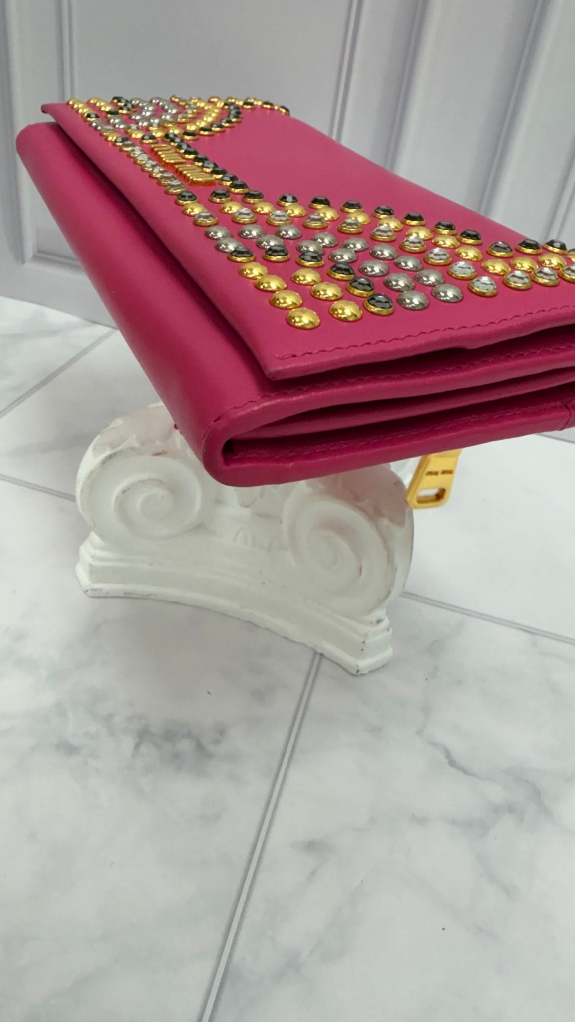 Miu Miu Pink Leather Studded Long Wallet