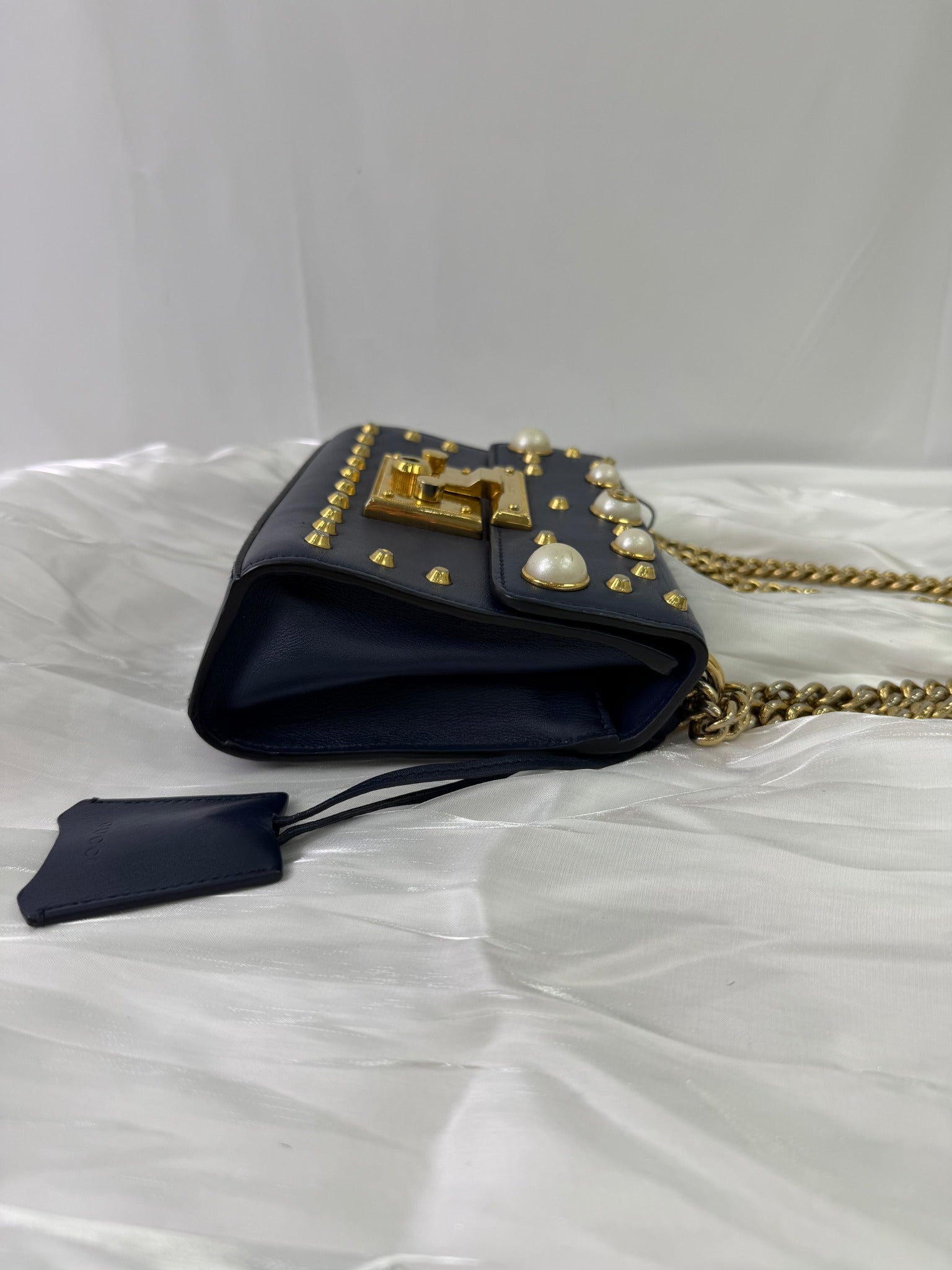 Gucci Navy Leather Studded Padlock Shoulder Bag