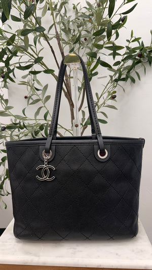 Chanel Black Caviar Leather Shopping Fever Tote