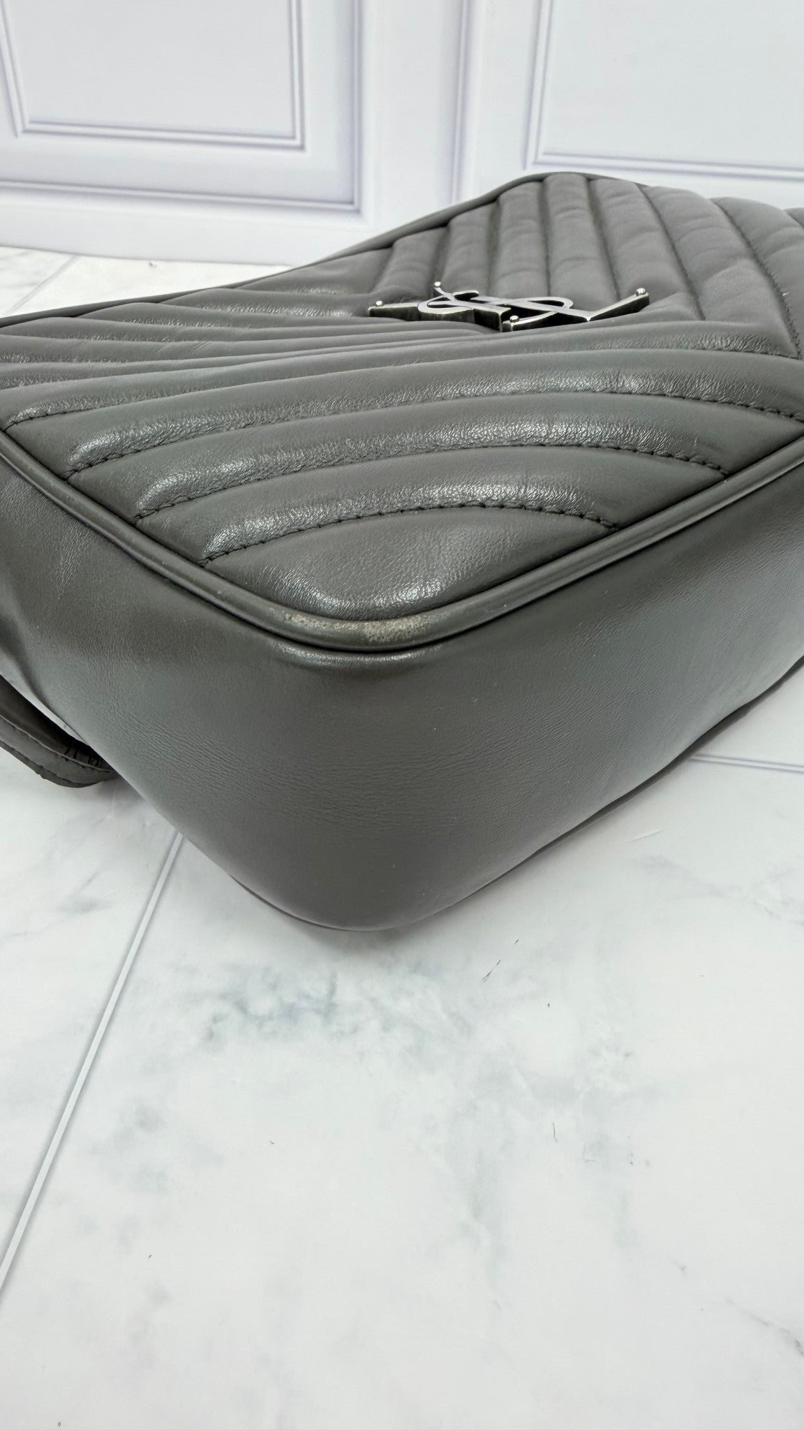 Saint Laurent YSL Dark Grey Leather Lou Camera Bag