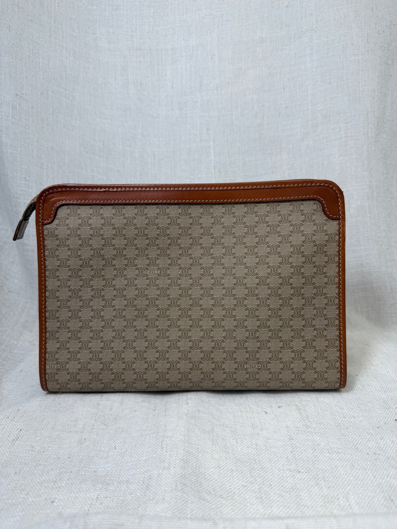Celine Beige Coated Canvas Macadam Clutch Travel Bag
