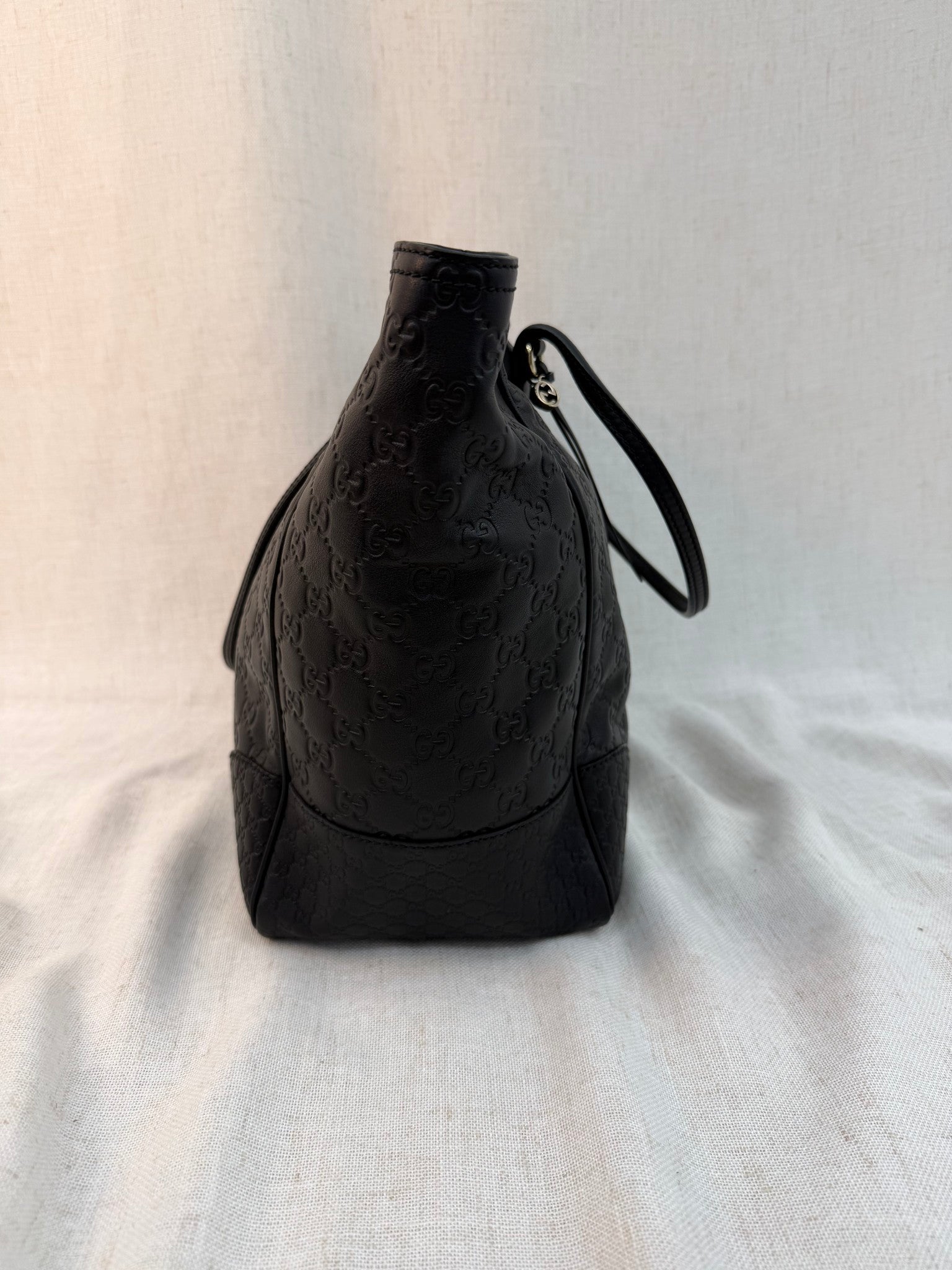 Gucci Black Leather GG Embossed Bree Tote Bag