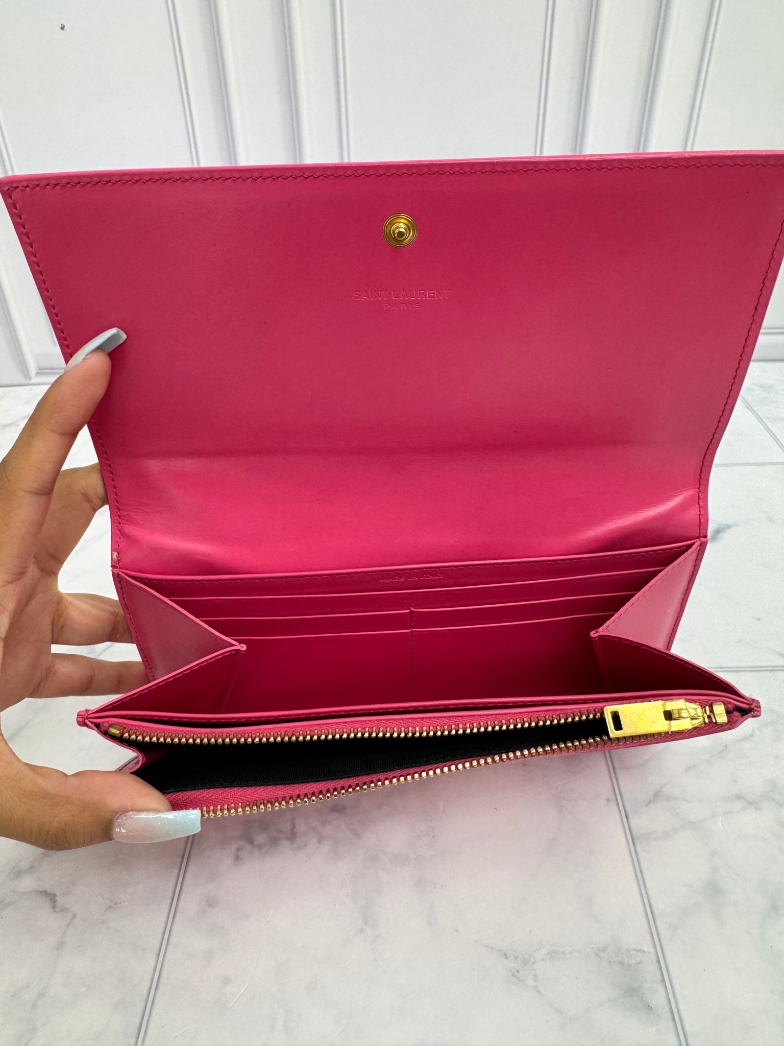 Saint Laurent YSL Pink Leather Long Wallet