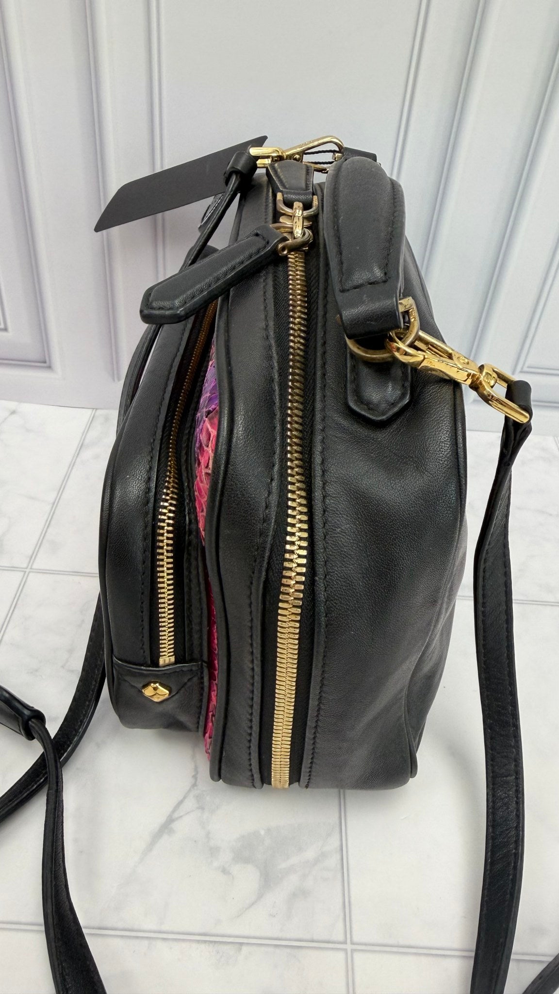 MCM Pink & Purple Striped Snakeskin & Black Leather 2Way Bag