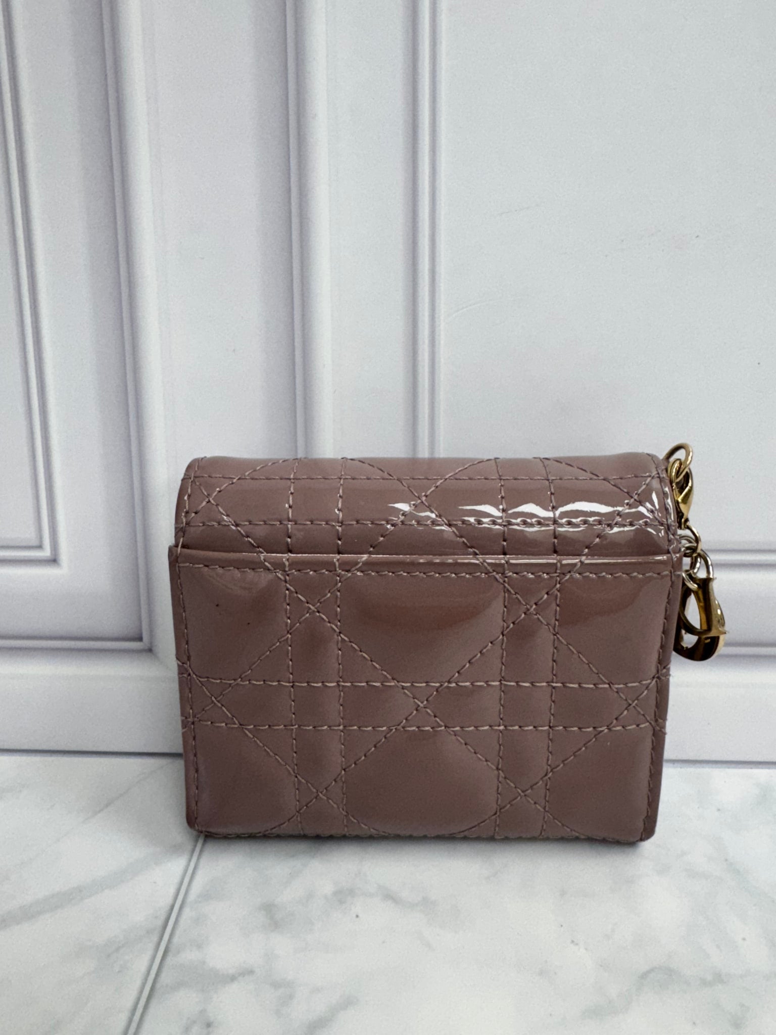 Christian Dior Pink Patent Leather Lotus Wallet