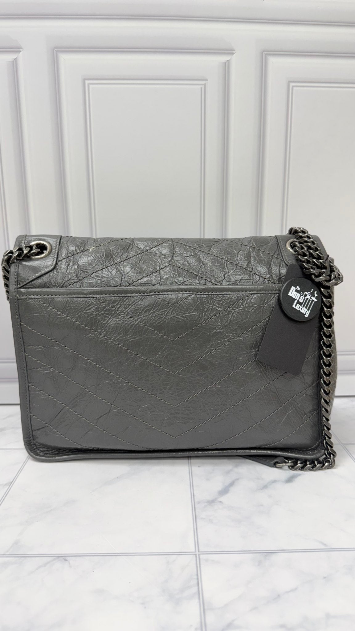 Saint Laurent Saint Laurent YSL Grey Crinkled Leather Niki Handbag 