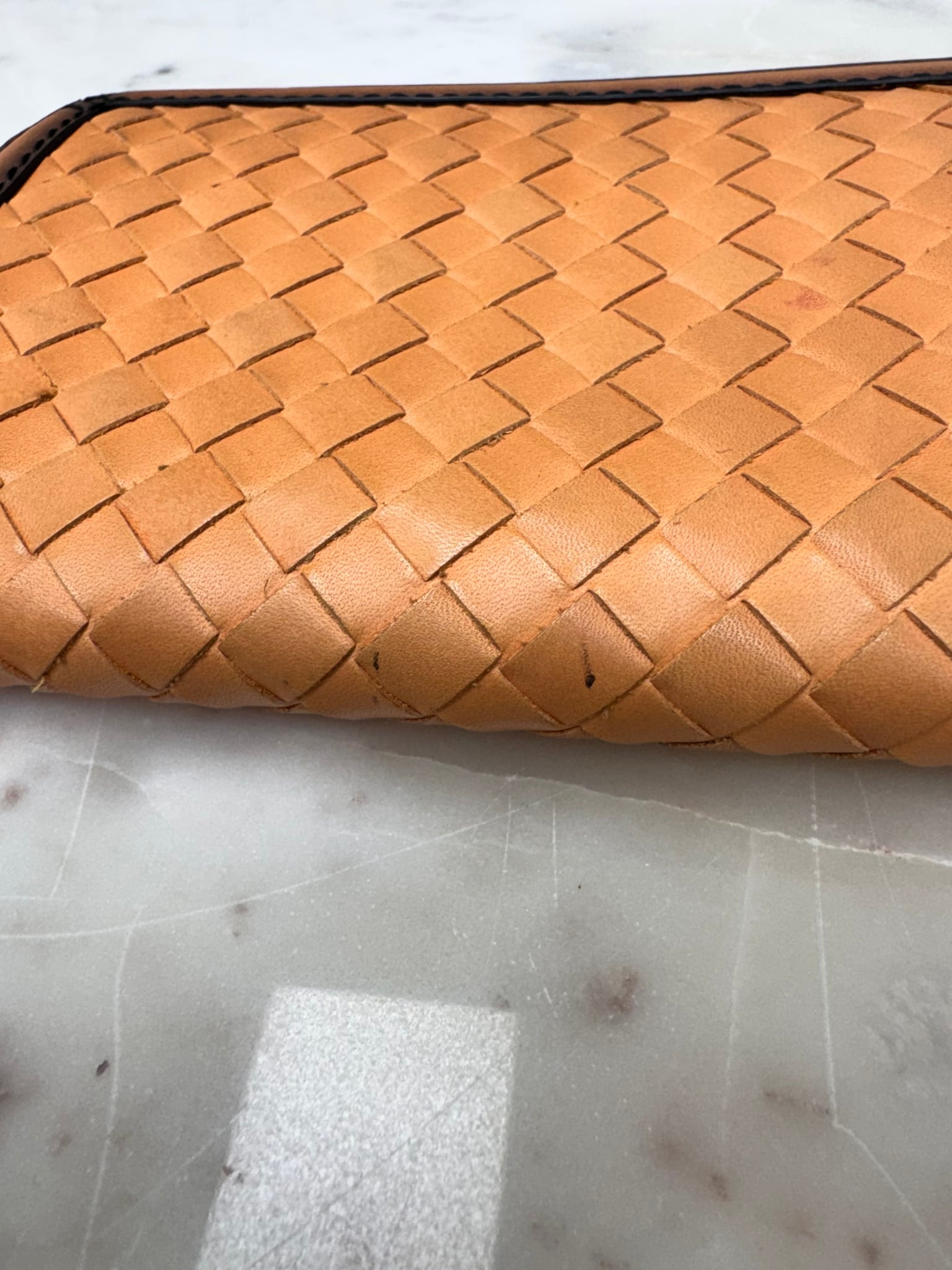 Bottega Veneta Tan And Leather Trim Intrecciato Leather Zippy Wallet
