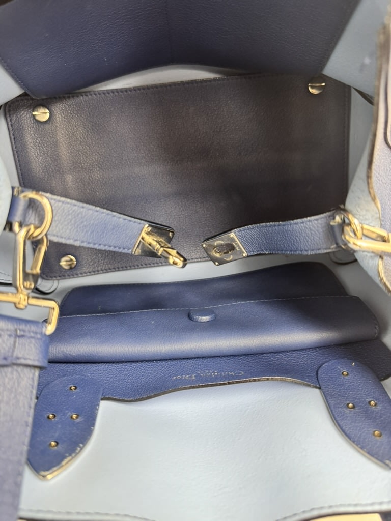 Christian Dior Blue Grained Leather Open Bar 2Way Bag