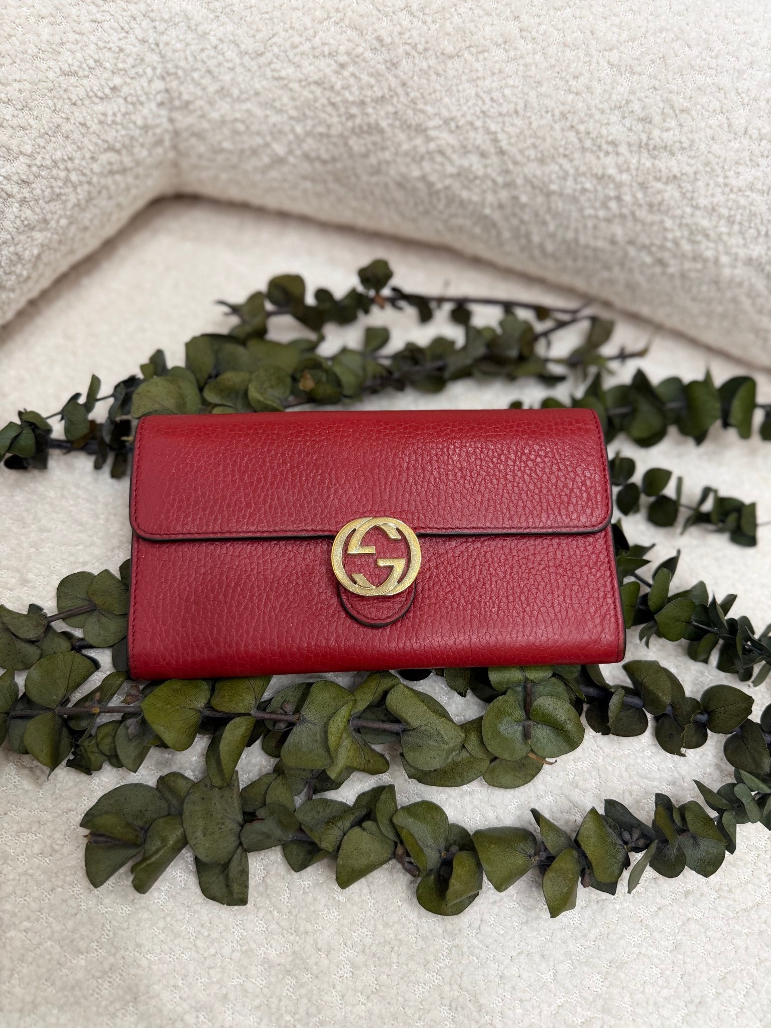 Gucci Red Leather Interlocking G Long Wallet
