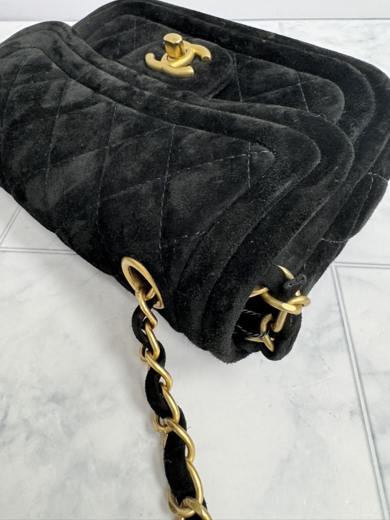 Chanel Black Diamond Quilted Velvet Mini Flap Bag
