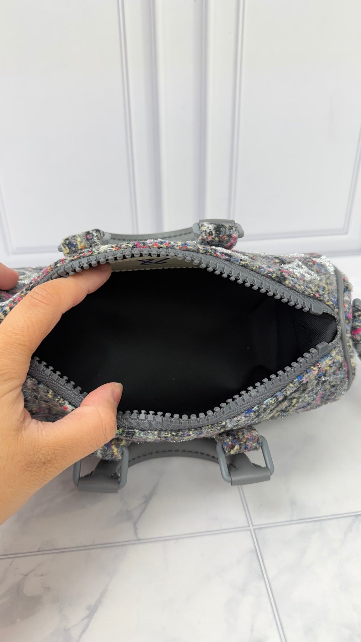 LIKE NEW - Louis Vuitton Grey Wool Tweed Keepall XS Bandouliere