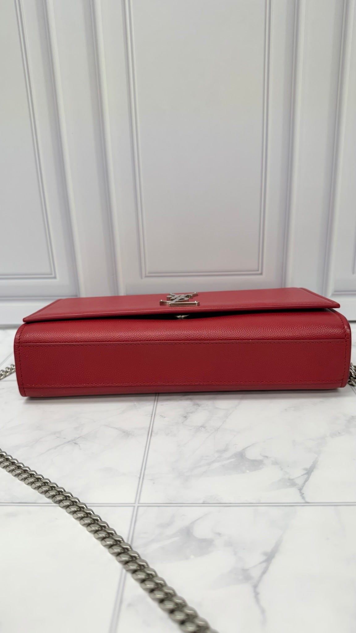 Saint Laurent YSL Red Grained Leather Kate Chain Shoulder Bag 