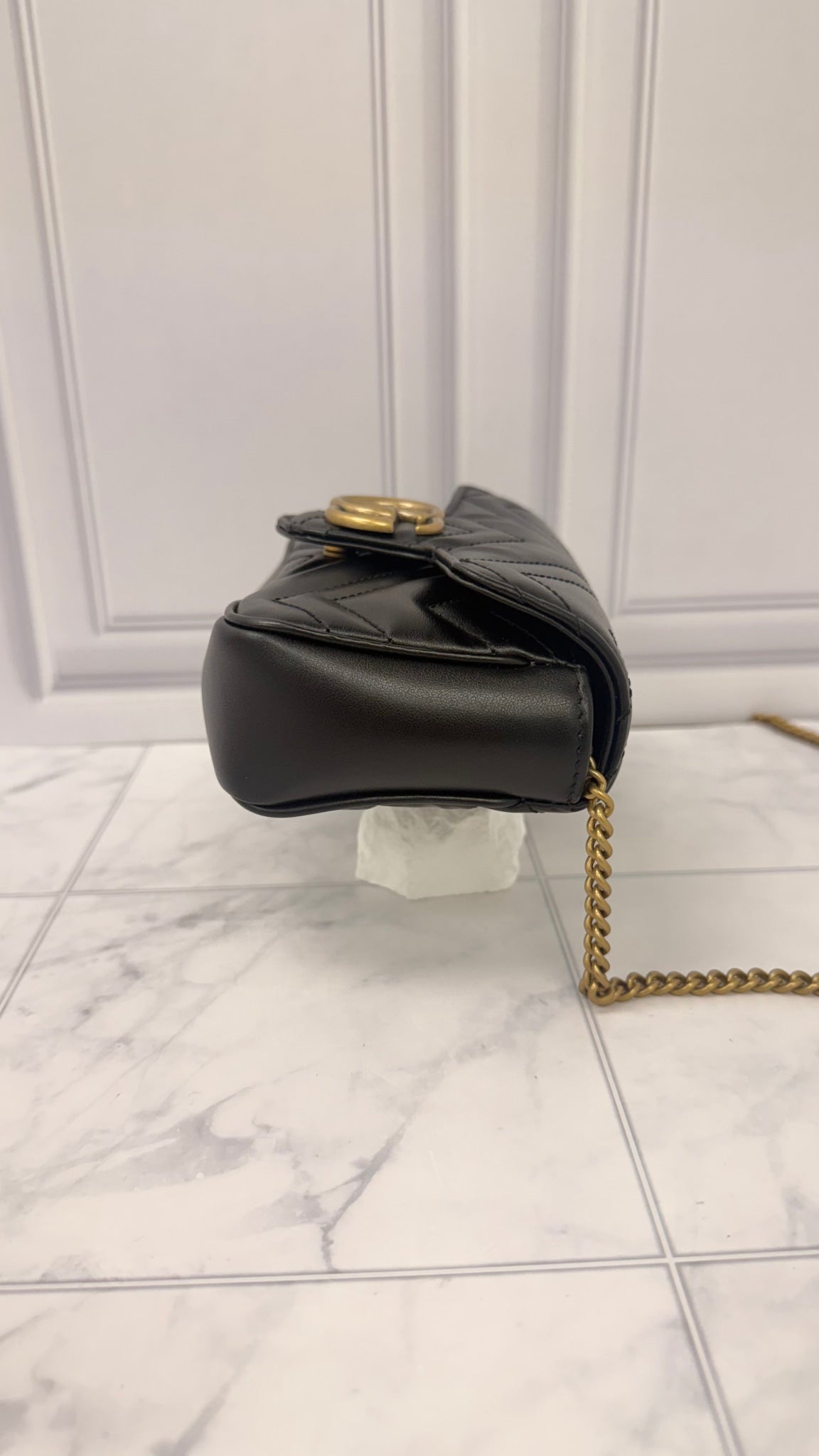 Gucci Black Leather GG Marmont Super Mini Bag 
